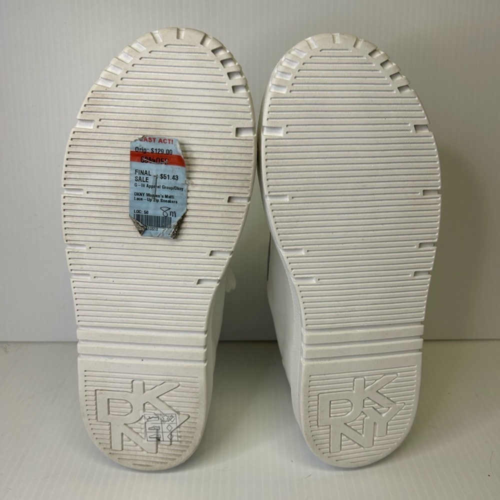 🤍”DKNY” NWT Women’s Matti Lace Up White Sneakers w/ Side Silver Zipper Detailing - Picture 15 of 15